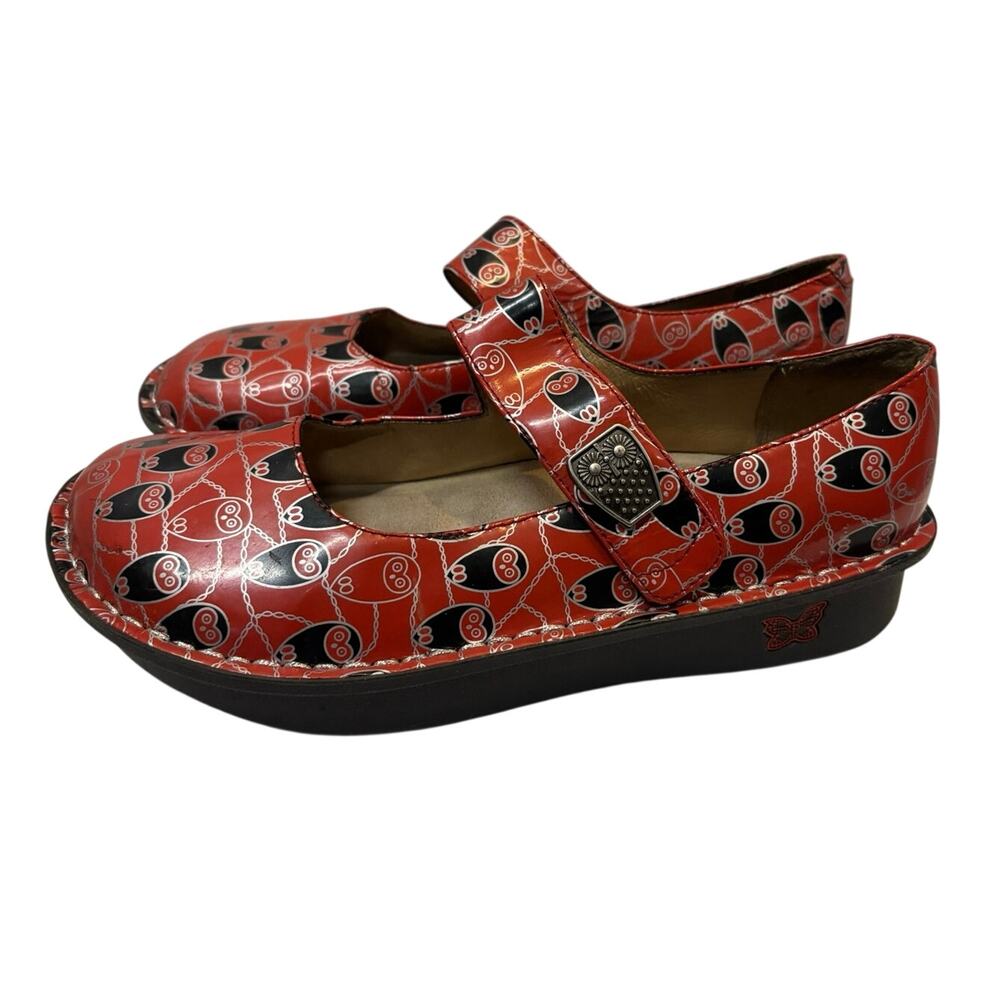 Alegria Mary Jane Comfort Shoes Red Novelty Print Adjustable Strap EU 40/US 9.5